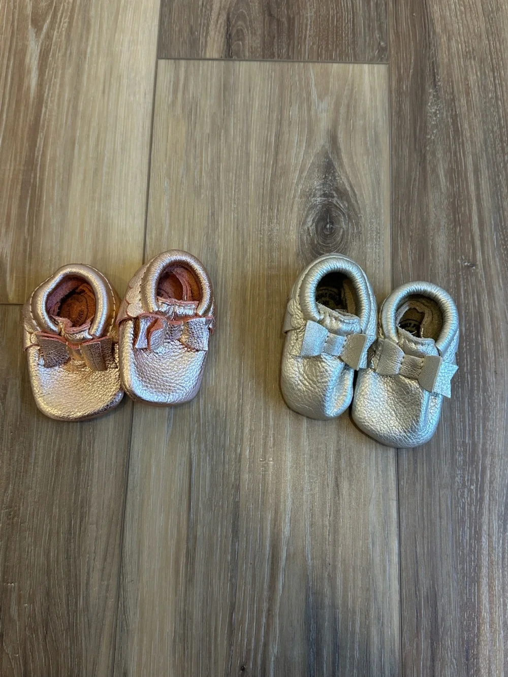 Freshly Picked Rose Gold and Platinum Gold Bow Scallop Moccasin bundle sz 1 3-6m